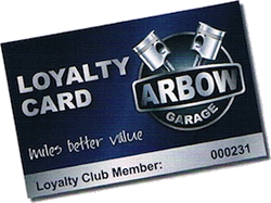 The Arbow Garage loyalty card
